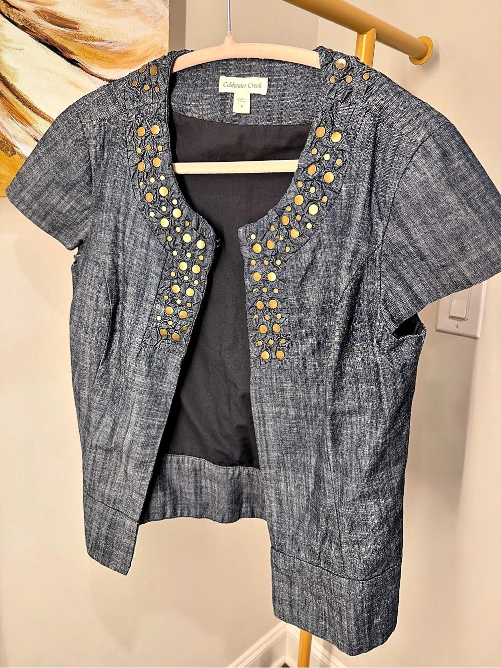 Coldwater Creek Embellished Denim Blue Jacket Size 8 Like New